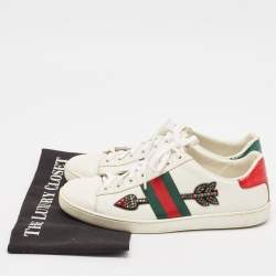 Gucci White Leather and Python Embossed Leather Ace Low Top Sneakers Size 38.5