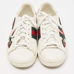 Gucci White Leather and Python Embossed Leather Ace Low Top Sneakers Size 38.5
