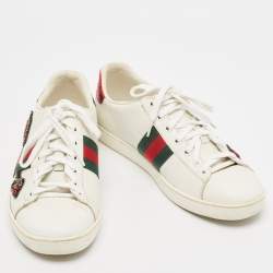 Gucci White Leather and Python Embossed Leather Ace Low Top Sneakers Size 38.5