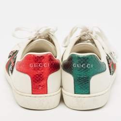 Gucci White Leather and Python Embossed Leather Ace Low Top Sneakers Size 38.5