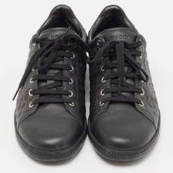 Gucci Black Microguccissima Leather Low Top Sneakers Size 40.5