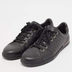 Gucci Black Microguccissima Leather Low Top Sneakers Size 40.5