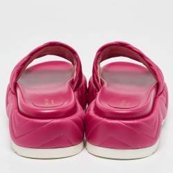 Pre Owned Gucci Pink Matelasse Nylon Angelina Slide Sandals Size 39