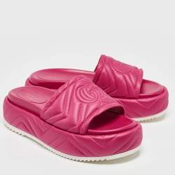 Pre Owned Gucci Pink Matelasse Nylon Angelina Slide Sandals Size 39
