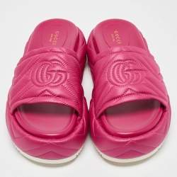 Pre Owned Gucci Pink Matelasse Nylon Angelina Slide Sandals Size 39