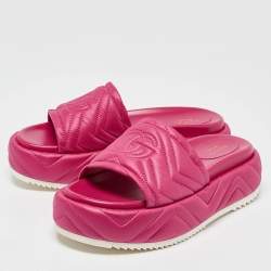 Pre Owned Gucci Pink Matelasse Nylon Angelina Slide Sandals Size 39