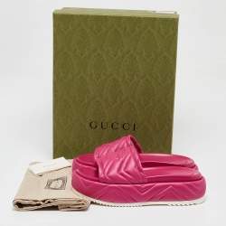 Pre Owned Gucci Pink Matelasse Nylon Angelina Slide Sandals Size 39