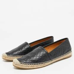 Pre Owned Gucci Black Microguccissima Leather Espadrille Flats Size 39