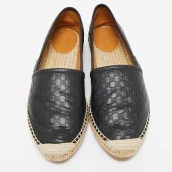 Pre Owned Gucci Black Microguccissima Leather Espadrille Flats Size 39