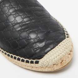 Pre Owned Gucci Black Microguccissima Leather Espadrille Flats Size 39