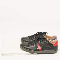 Gucci Black Leather and Sneak Embellished  Ace Web Lace Up Sneakers Size 37