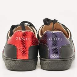 Gucci Black Leather and Sneak Embellished  Ace Web Lace Up Sneakers Size 37