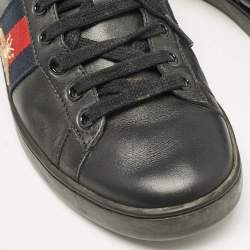 Gucci Black Leather and Sneak Embellished  Ace Web Lace Up Sneakers Size 37