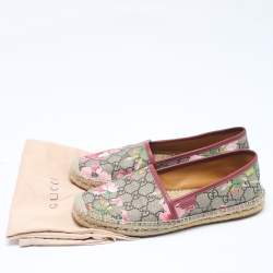 Gucci Beige Flora Print Coated Canvas and Leather Slip On Espadrilles Size 38