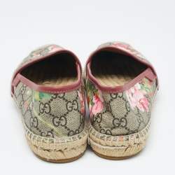 Gucci Beige Flora Print Coated Canvas and Leather Slip On Espadrilles Size 38