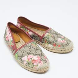 Gucci Beige Flora Print Coated Canvas and Leather Slip On Espadrilles Size 38