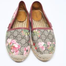 Gucci Beige Flora Print Coated Canvas and Leather Slip On Espadrilles Size 38