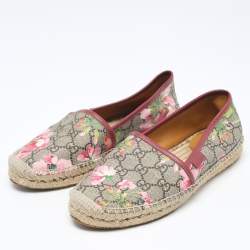 Gucci Beige Flora Print Coated Canvas and Leather Slip On Espadrilles Size 38