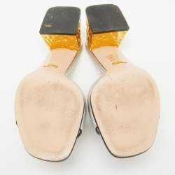 Gucci Silver Leather Cut Out Interlocking G Slide Sandals Size 39.5