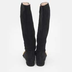 Gucci Black Suede GG Marmont Knee Length Boots Size 37.5