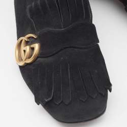 Gucci Black Suede GG Marmont Knee Length Boots Size 37.5
