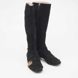 Gucci Black Suede GG Marmont Knee Length Boots Size 37.5