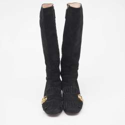 Gucci Black Suede GG Marmont Knee Length Boots Size 37.5