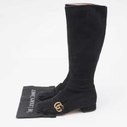 Gucci Black Suede GG Marmont Knee Length Boots Size 37.5