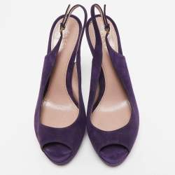 Gucci Purple Suede Slingback Peep Toe Pumps Size 39