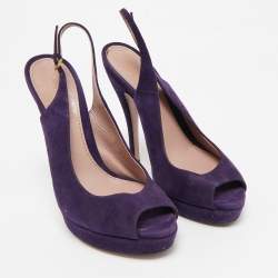 Gucci Purple Suede Slingback Peep Toe Pumps Size 39