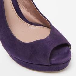Gucci Purple Suede Slingback Peep Toe Pumps Size 39