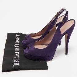 Gucci Purple Suede Slingback Peep Toe Pumps Size 39