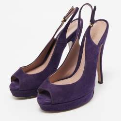 Gucci Purple Suede Slingback Peep Toe Pumps Size 39