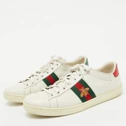 مملوكة مسبقًا Gucci White Leather Bee Embroidered Ace Sneakers Size 40