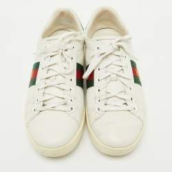 مملوكة مسبقًا Gucci White Leather Bee Embroidered Ace Sneakers Size 40