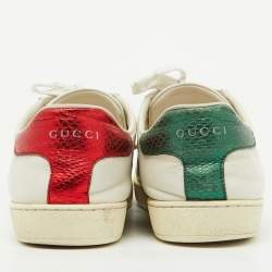 مملوكة مسبقًا Gucci White Leather Bee Embroidered Ace Sneakers Size 40