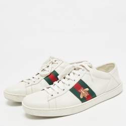 Gucci White Leather Ace Bee Embroidered Low Top Sneakers Size 39