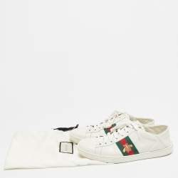 Gucci White Leather Ace Bee Embroidered Low Top Sneakers Size 39