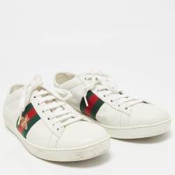 Gucci White Leather Ace Bee Embroidered Low Top Sneakers Size 39