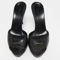 Pre Owned Gucci Black Python Leather Slide Sandals Size 38