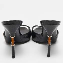 Pre Owned Gucci Black Python Leather Slide Sandals Size 38