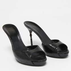Pre Owned Gucci Black Python Leather Slide Sandals Size 38