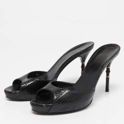 Pre Owned Gucci Black Python Leather Slide Sandals Size 38