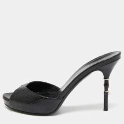 Pre Owned Gucci Black Python Leather Slide Sandals Size 38