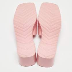 Gucci Pink Rubber Logo Embossed Platform Slide Sandals Size 38