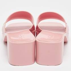 Gucci Pink Rubber Logo Embossed Platform Slide Sandals Size 38