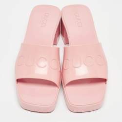 Gucci Pink Rubber Logo Embossed Platform Slide Sandals Size 38