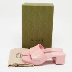Gucci Pink Rubber Logo Embossed Platform Slide Sandals Size 38