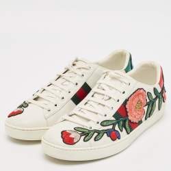 Gucci White Leather and Python Embossed Ace Low Top Sneakers Size 39