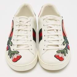 Gucci White Leather and Python Embossed Ace Low Top Sneakers Size 39